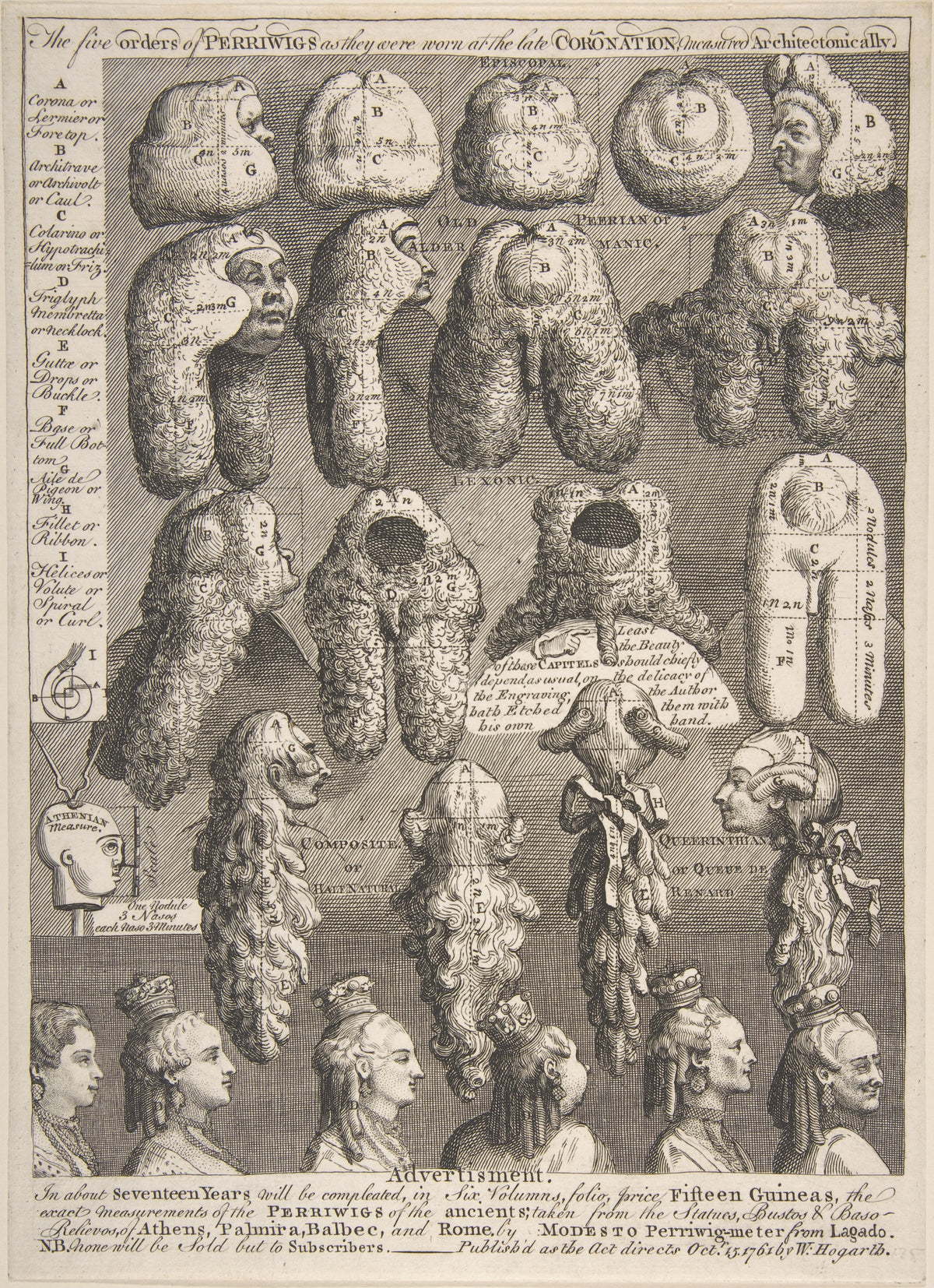 The Five Orders of Periwigs by William Hogarth, November 1761