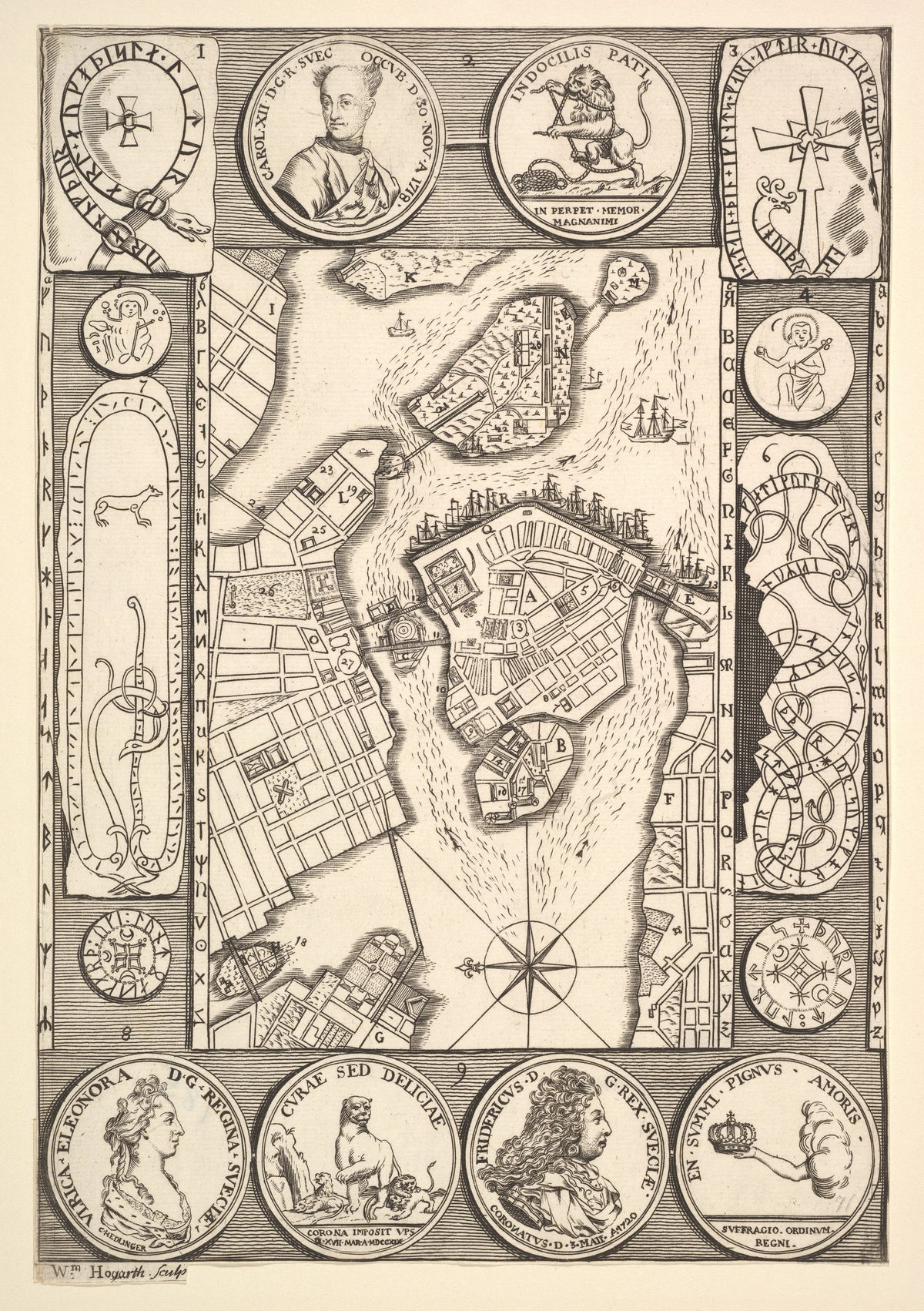 Map of Stockholm by William Hogarth, 1723–24