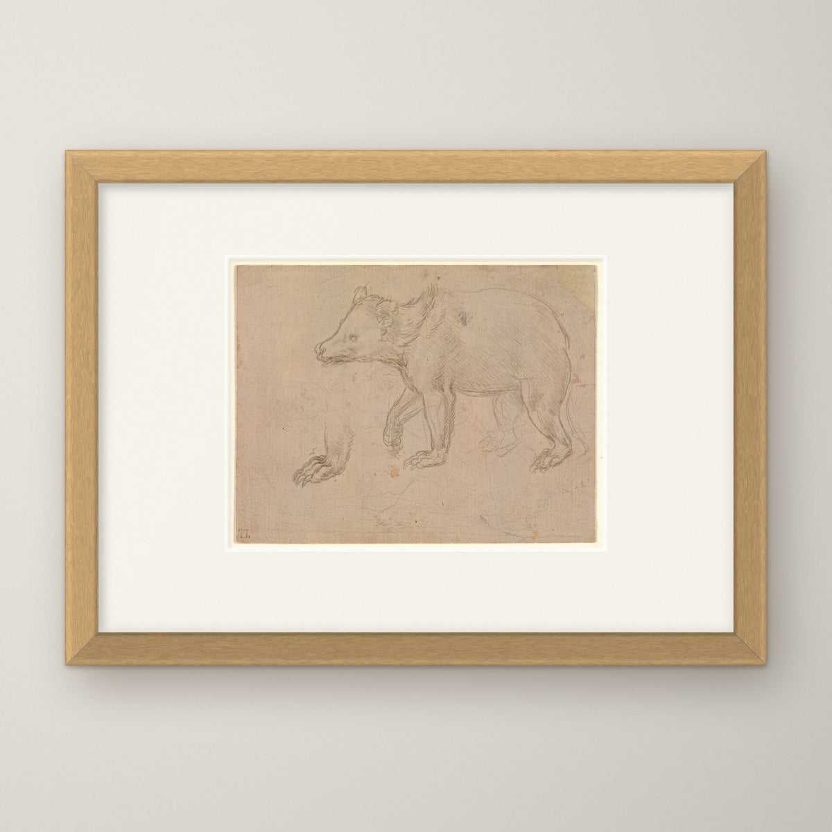A Bear Walking – in an oak frame