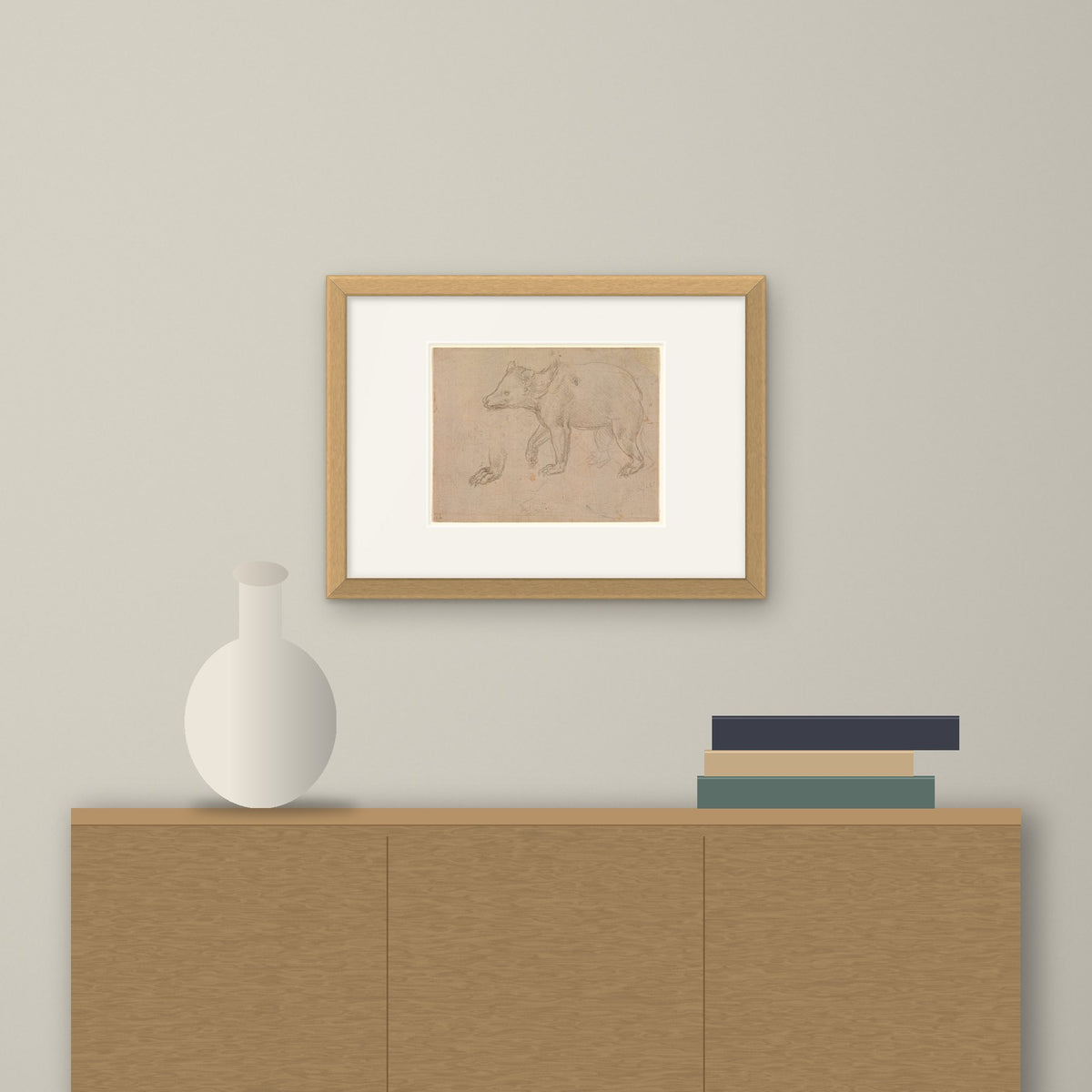 A Bear Walking – framed on a wall above a sideboard