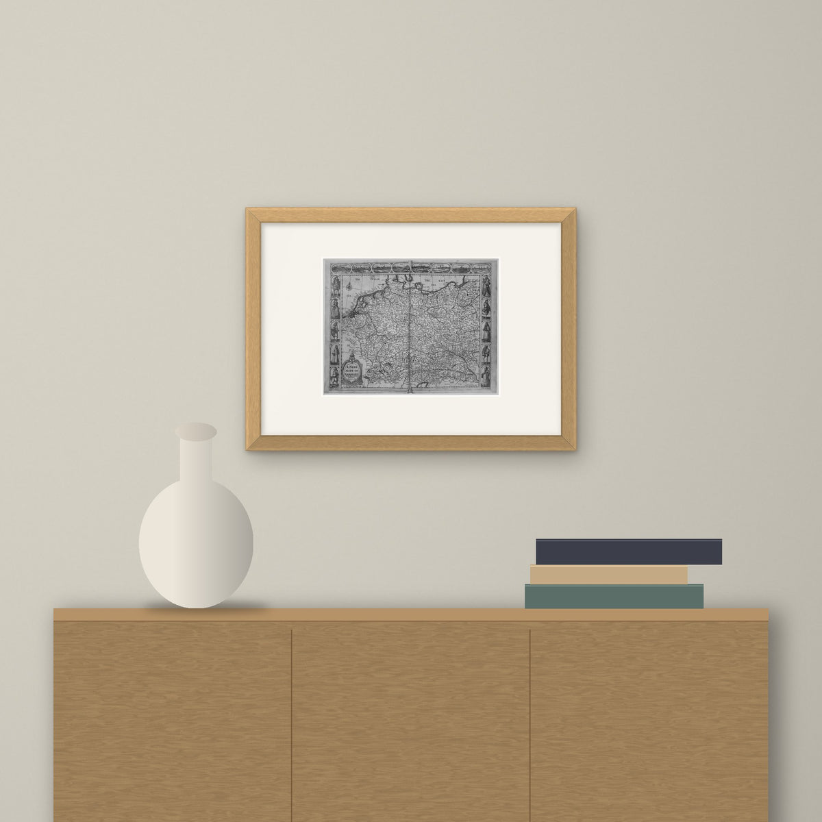 A Prospect of the Most Famous Parts of the World – framed on a wall above a sideboard