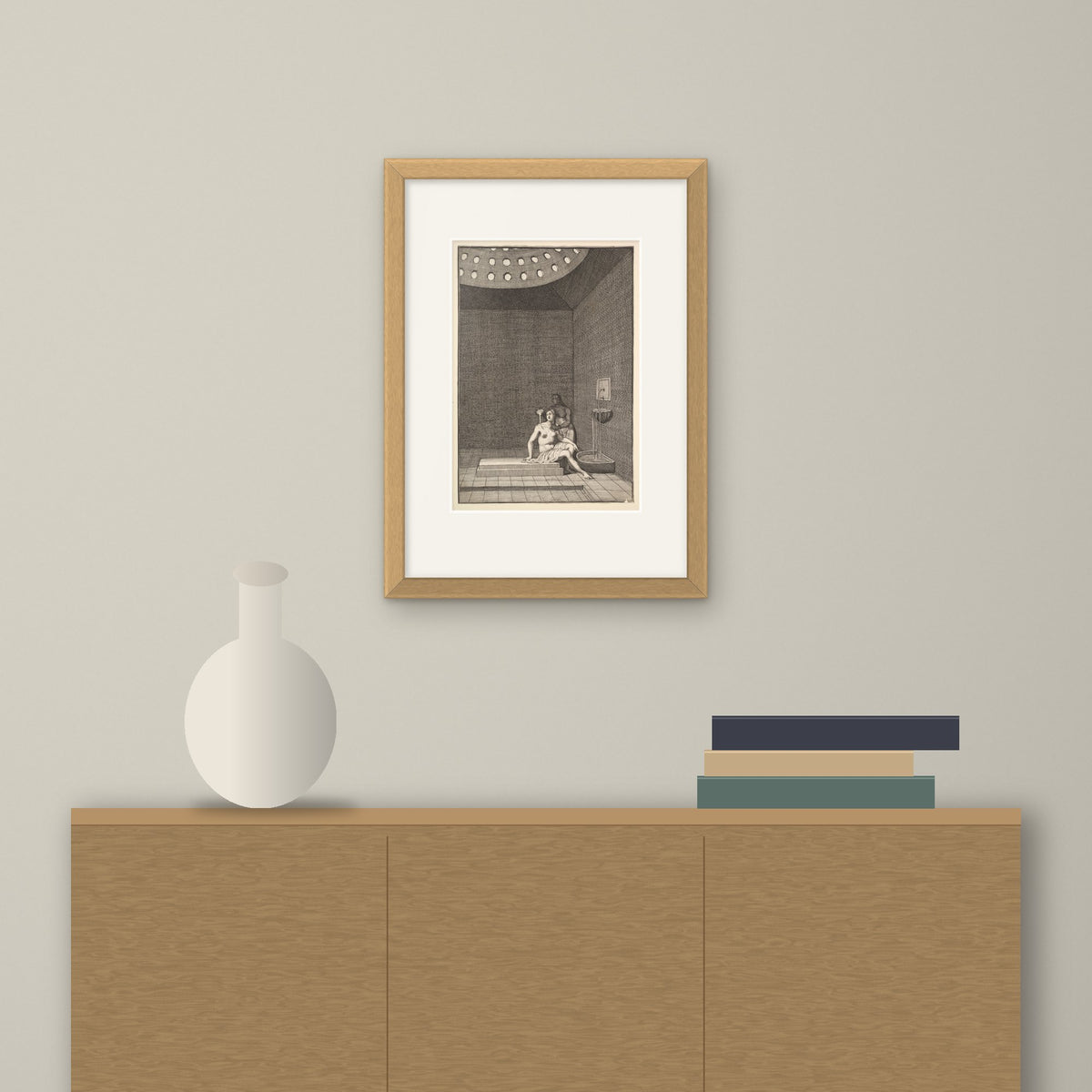 A Turkish Bath – framed on a wall above a sideboard