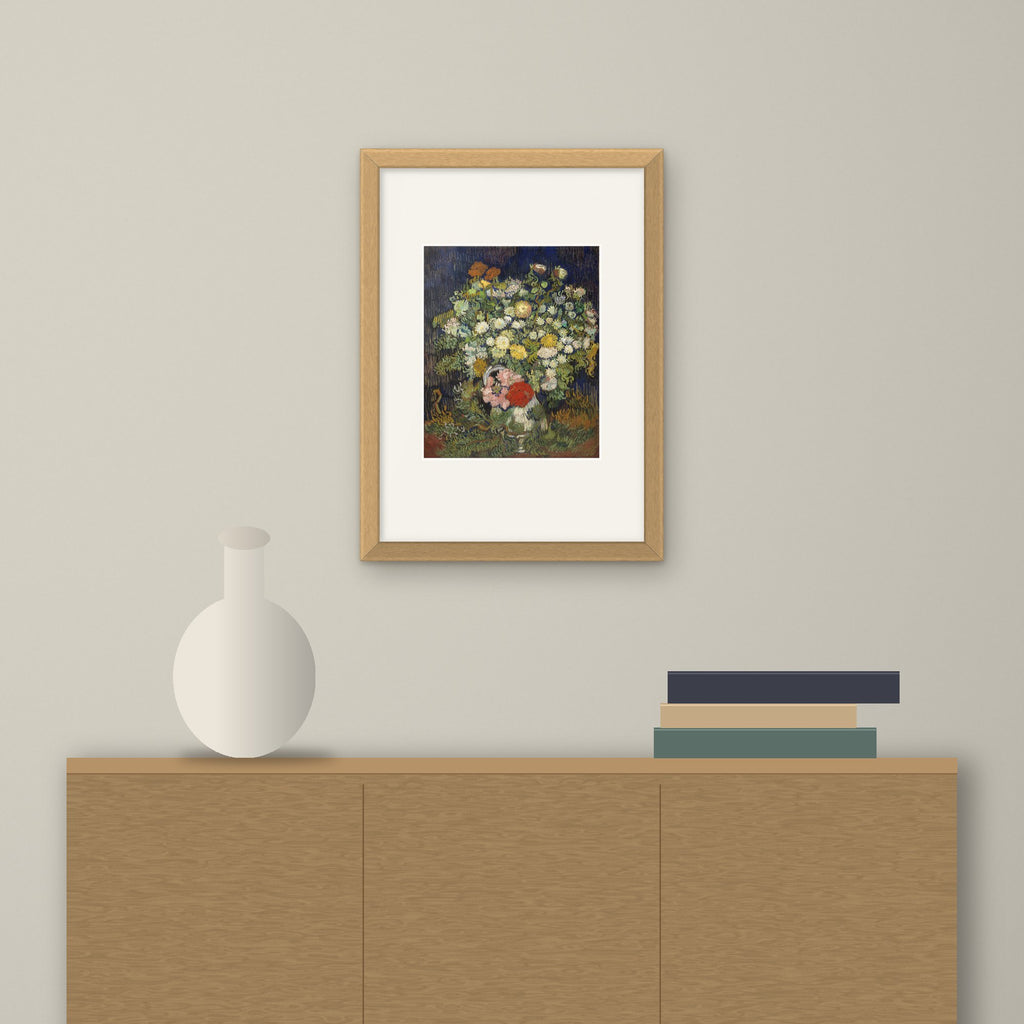 Bouquet of Flowers in a Vase – framed on a wall above a sideboard