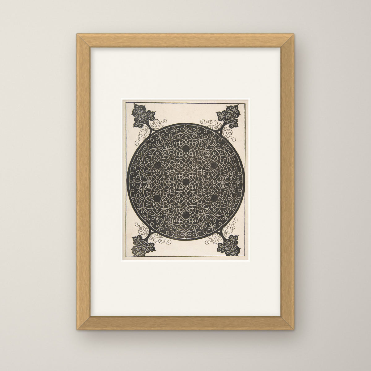 Embroidery Pattern with Six-pointed Stars – in an oak frame