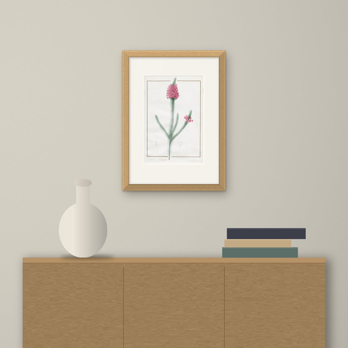 Erica Fulgida – framed on a wall above a sideboard