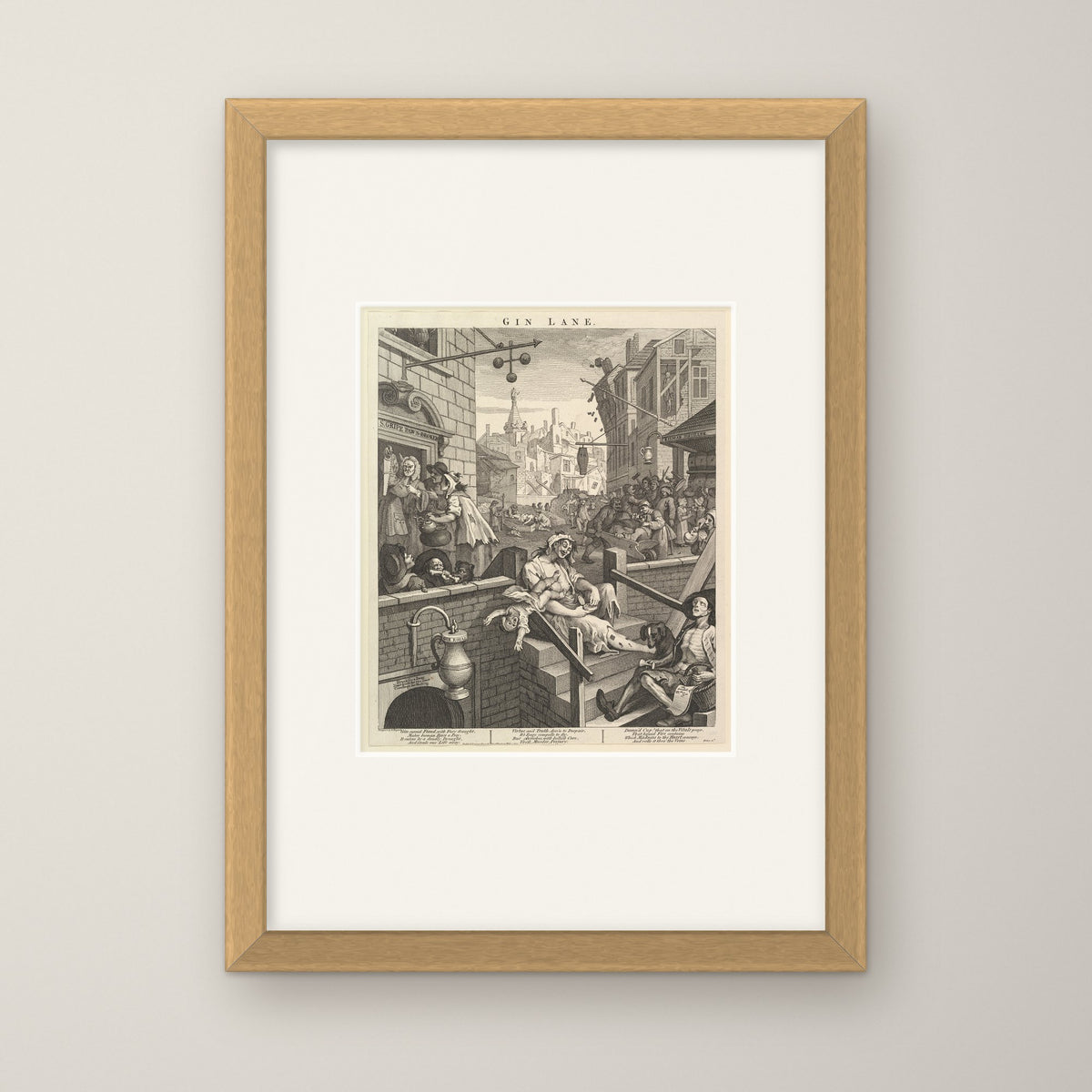Gin Lane – in an oak frame