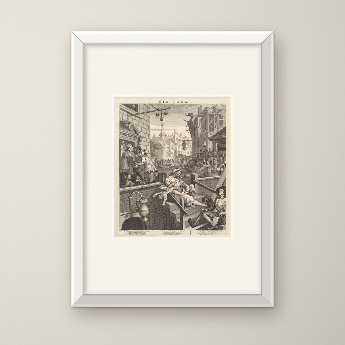 Gin Lane – in a white frame