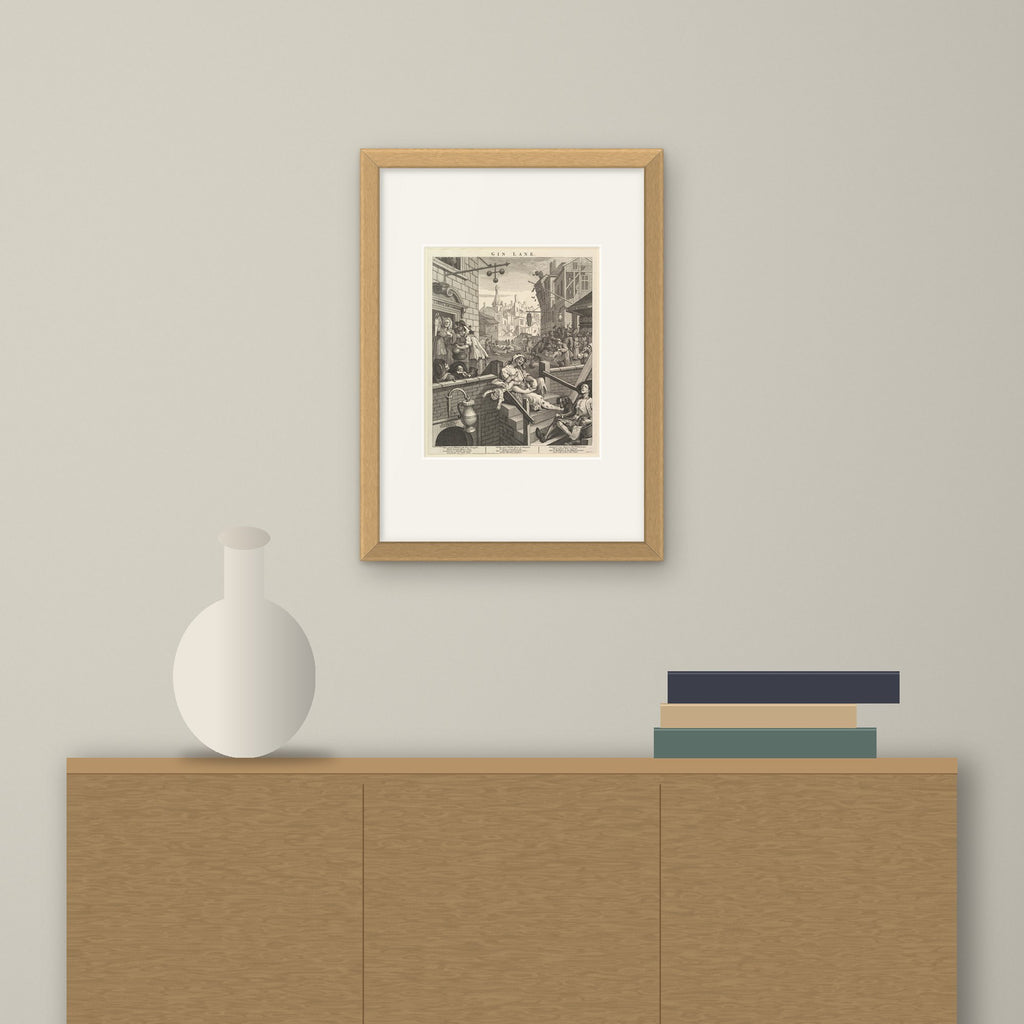 Gin Lane – framed on a wall above a sideboard