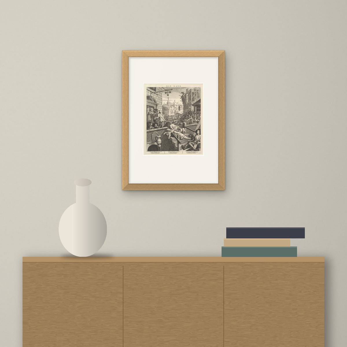 Gin Lane – framed on a wall above a sideboard