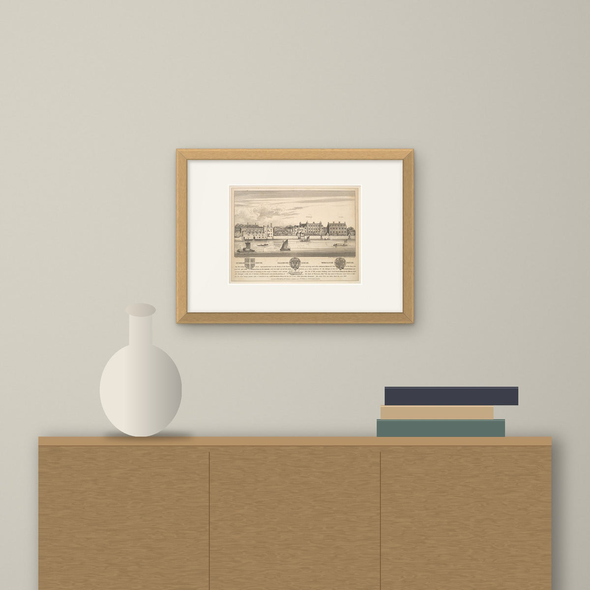 Great Houses on the Thames – framed on a wall above a sideboard