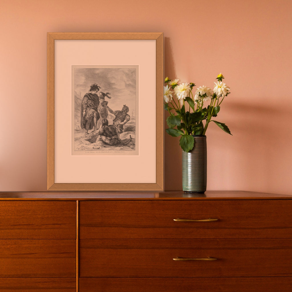 Hamlet and Horatio before the Gravediggers – framed in a living room