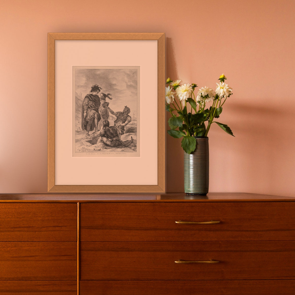 Hamlet and Horatio before the Gravediggers – framed in a living room