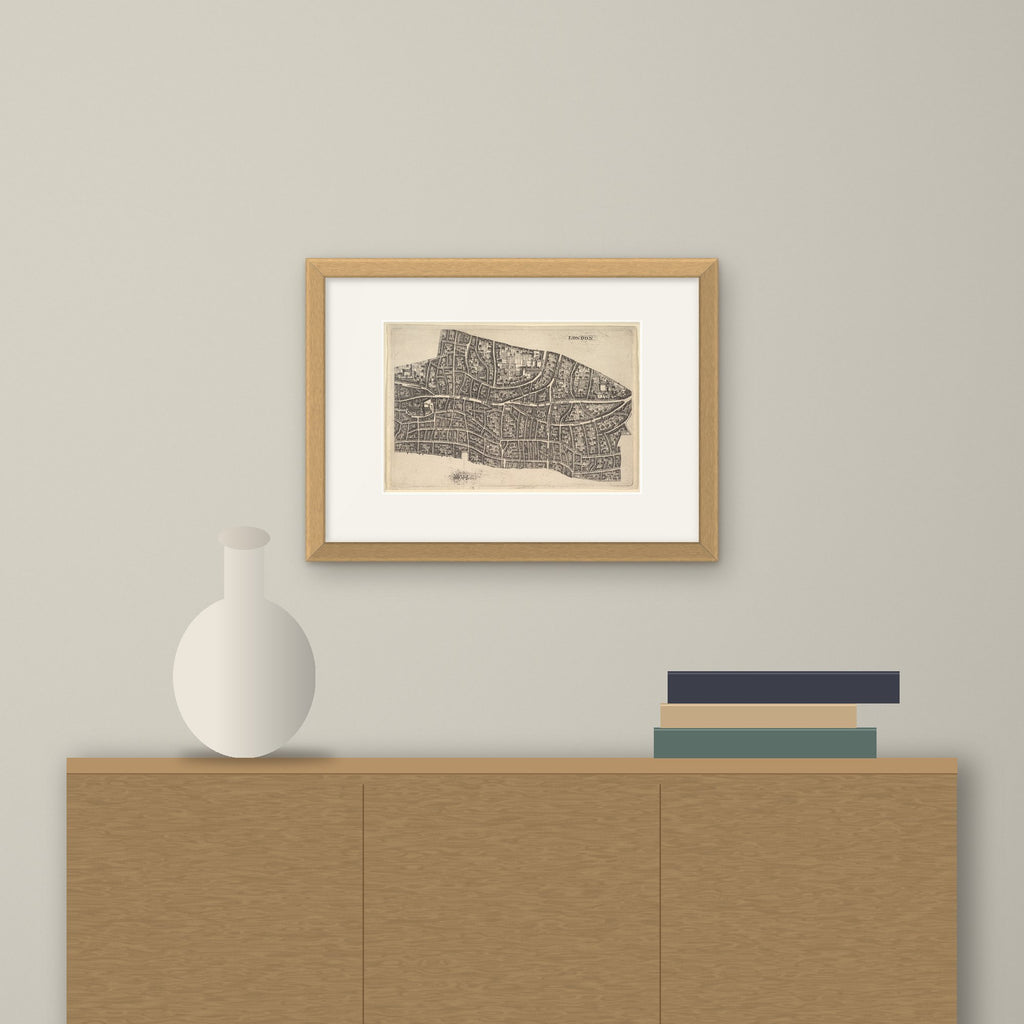 London before the Great Fire – framed on a wall above a sideboard