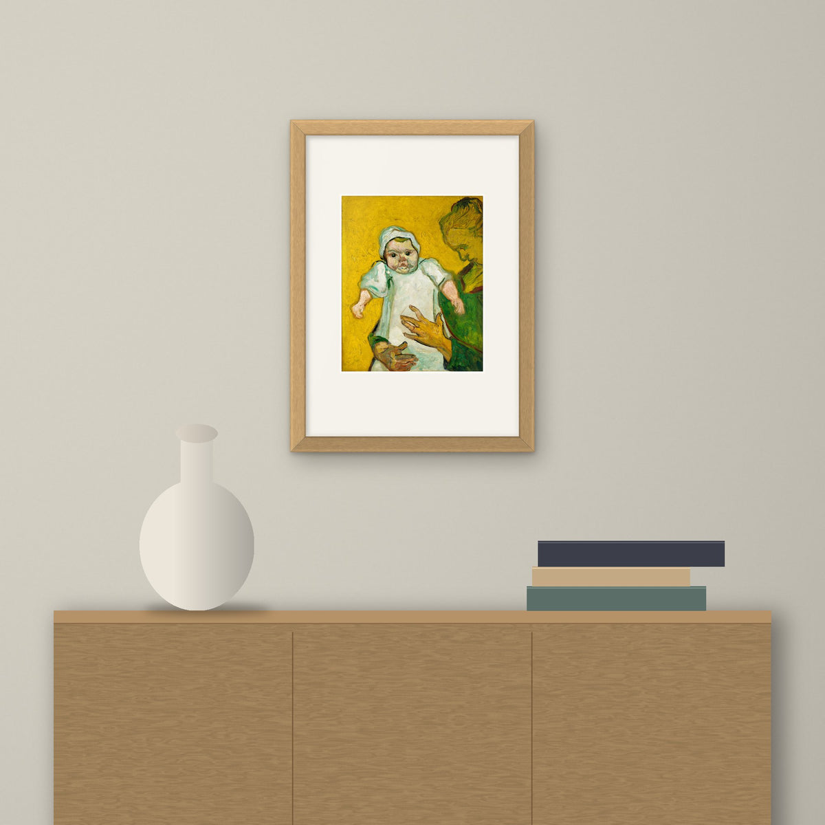 Madame Roulin and Her Baby – framed on a wall above a sideboard