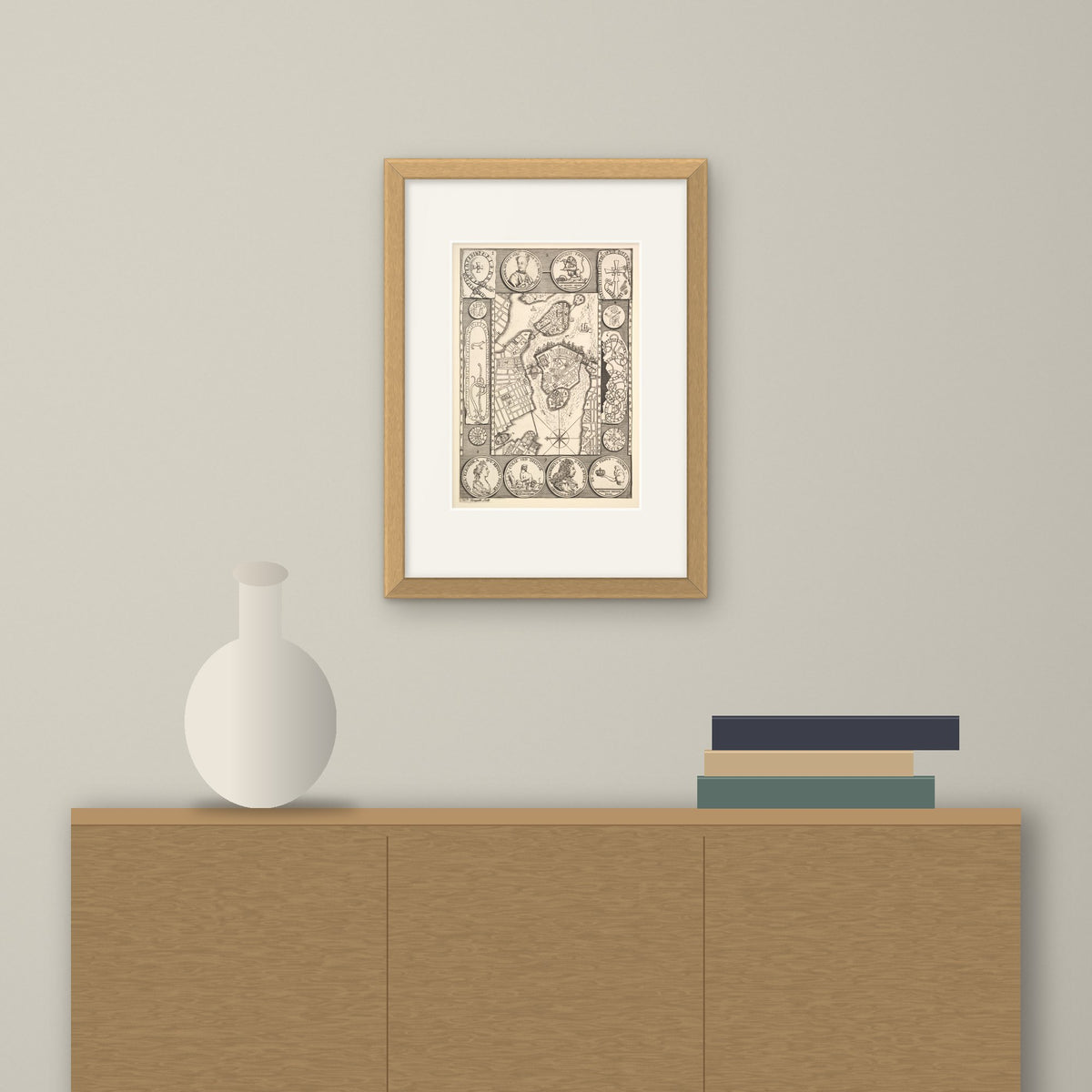 Map of Stockholm – framed on a wall above a sideboard