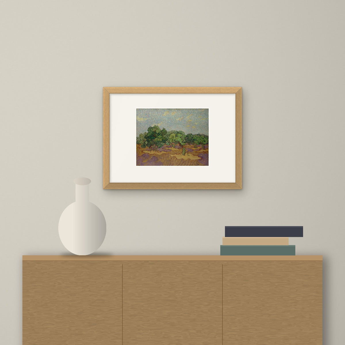 Olive Trees – framed on a wall above a sideboard