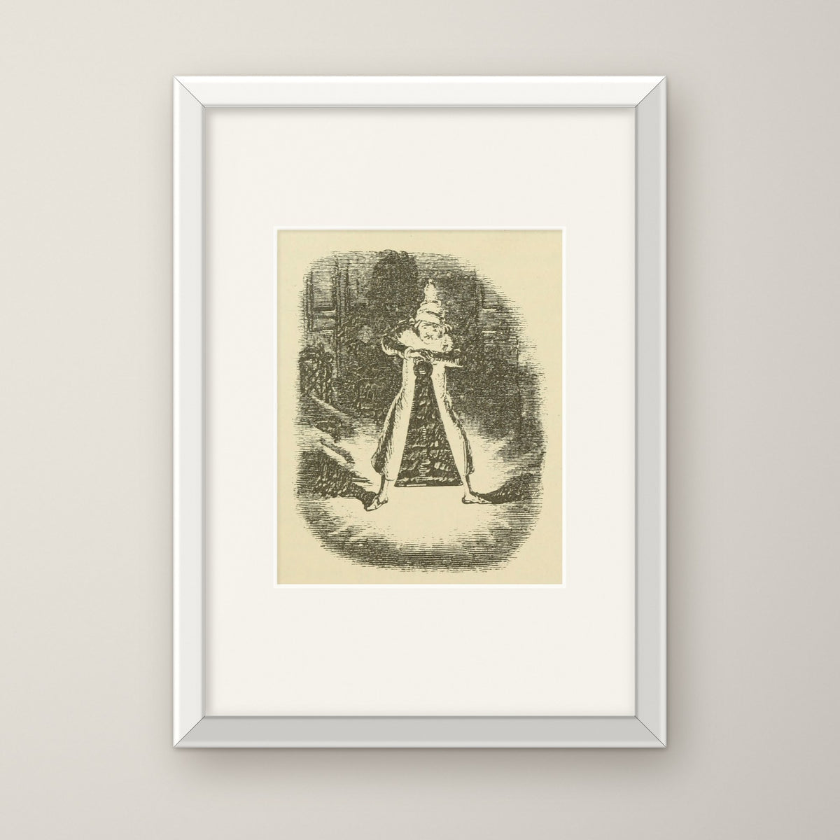 Scrooge Extinguishes the First of the Three Spirits – in a white frame
