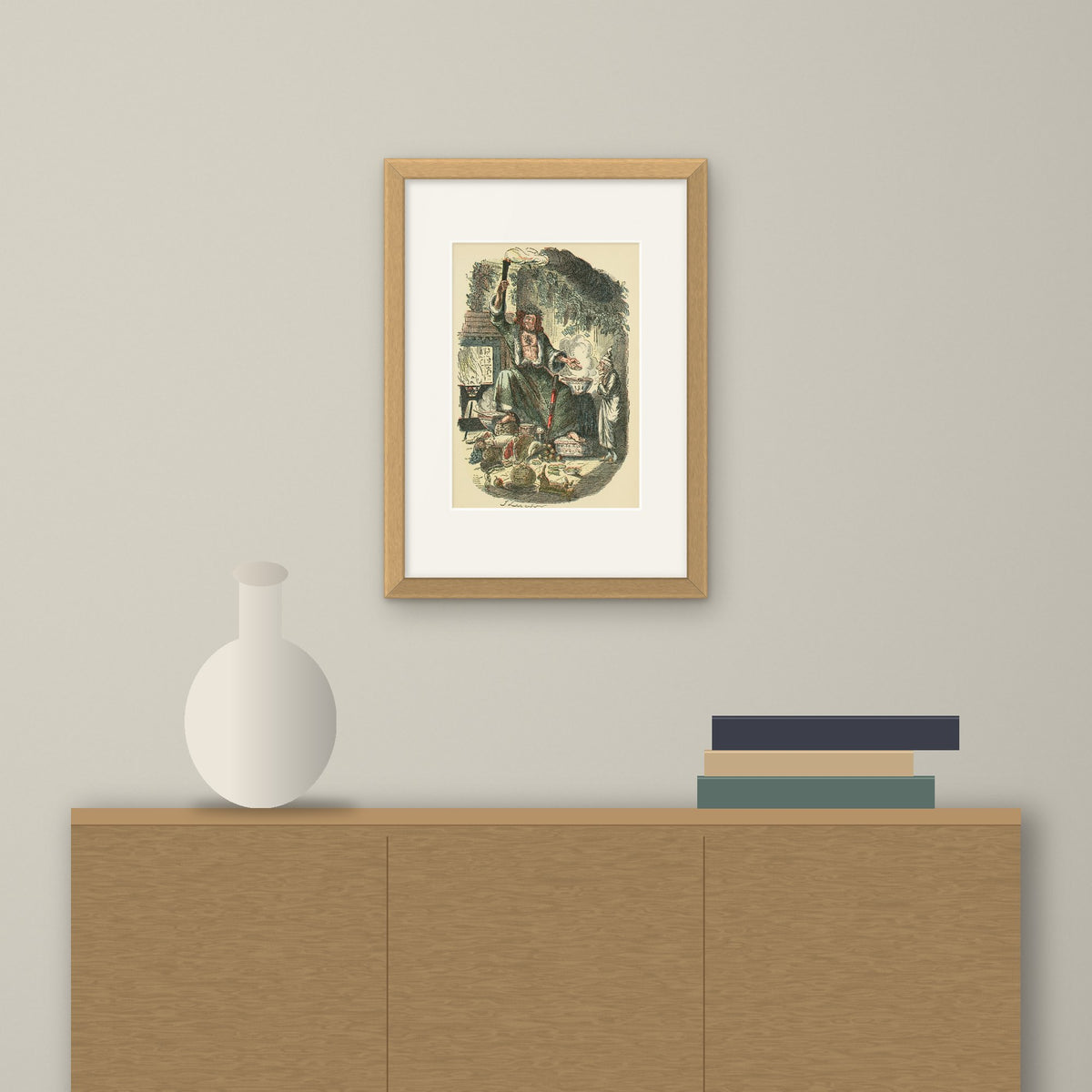 Scrooge's Third Visitor – framed on a wall above a sideboard