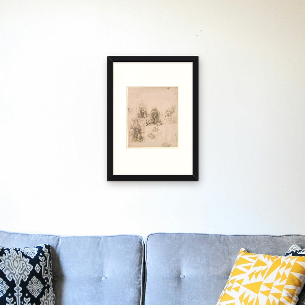 Sketches for the Virgin Adoring the Christ Child – framed in a living room