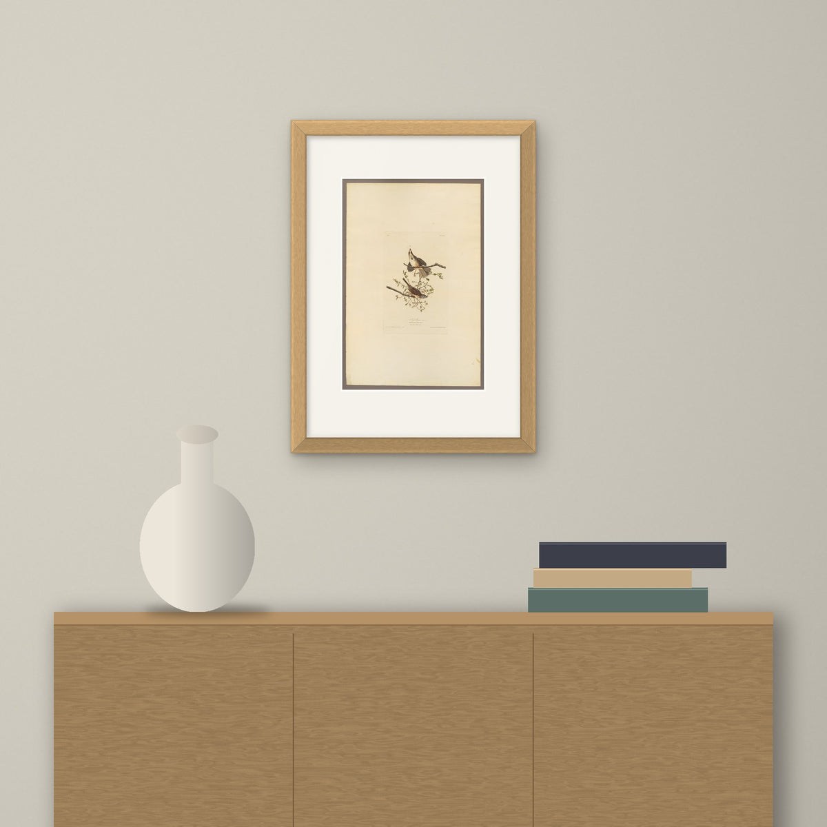 Song Sparrow – framed on a wall above a sideboard