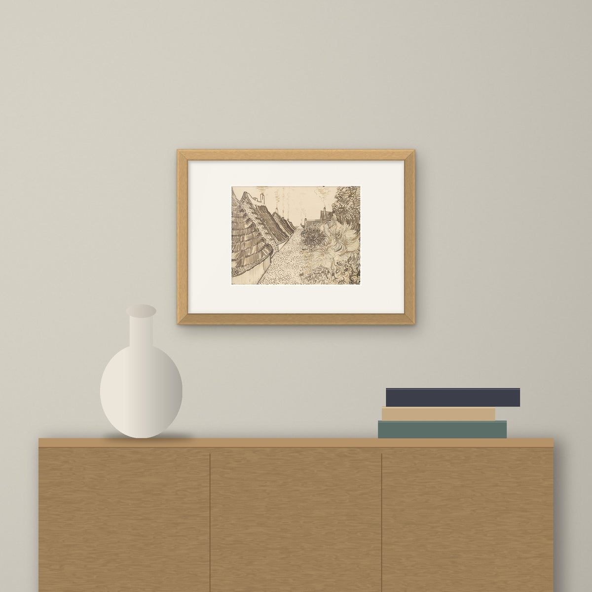 Street in Saintes-Maries-de-la-Mer – framed on a wall above a sideboard