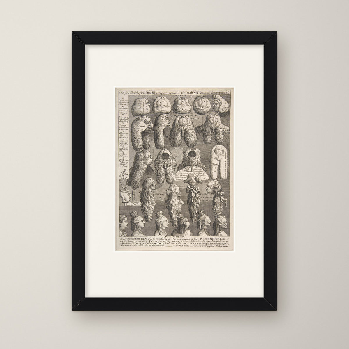 The Five Orders of Periwigs – in a black frame