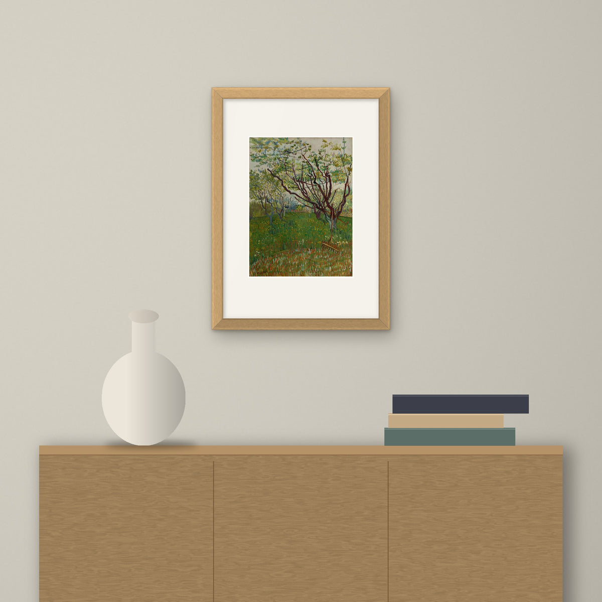 The Flowering Orchard – framed on a wall above a sideboard