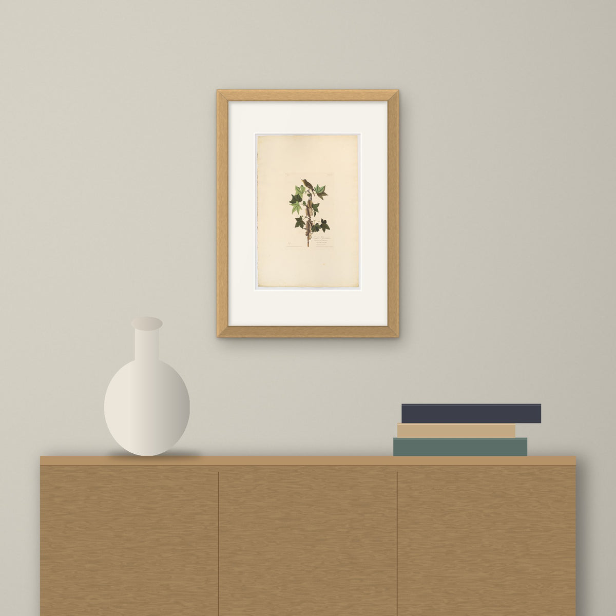 Traill's Flycatcher – framed on a wall above a sideboard