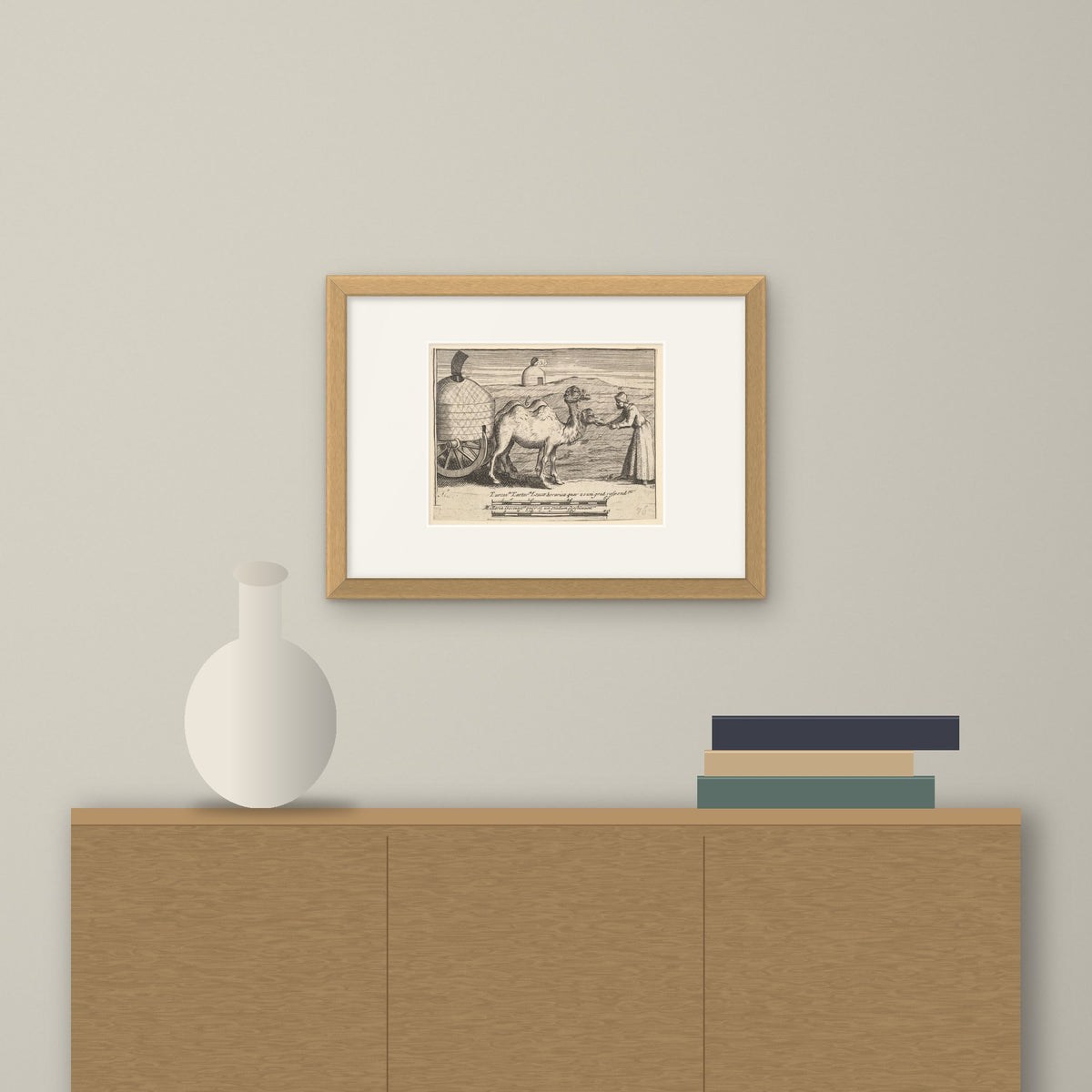 Two Dromedaries – framed on a wall above a sideboard