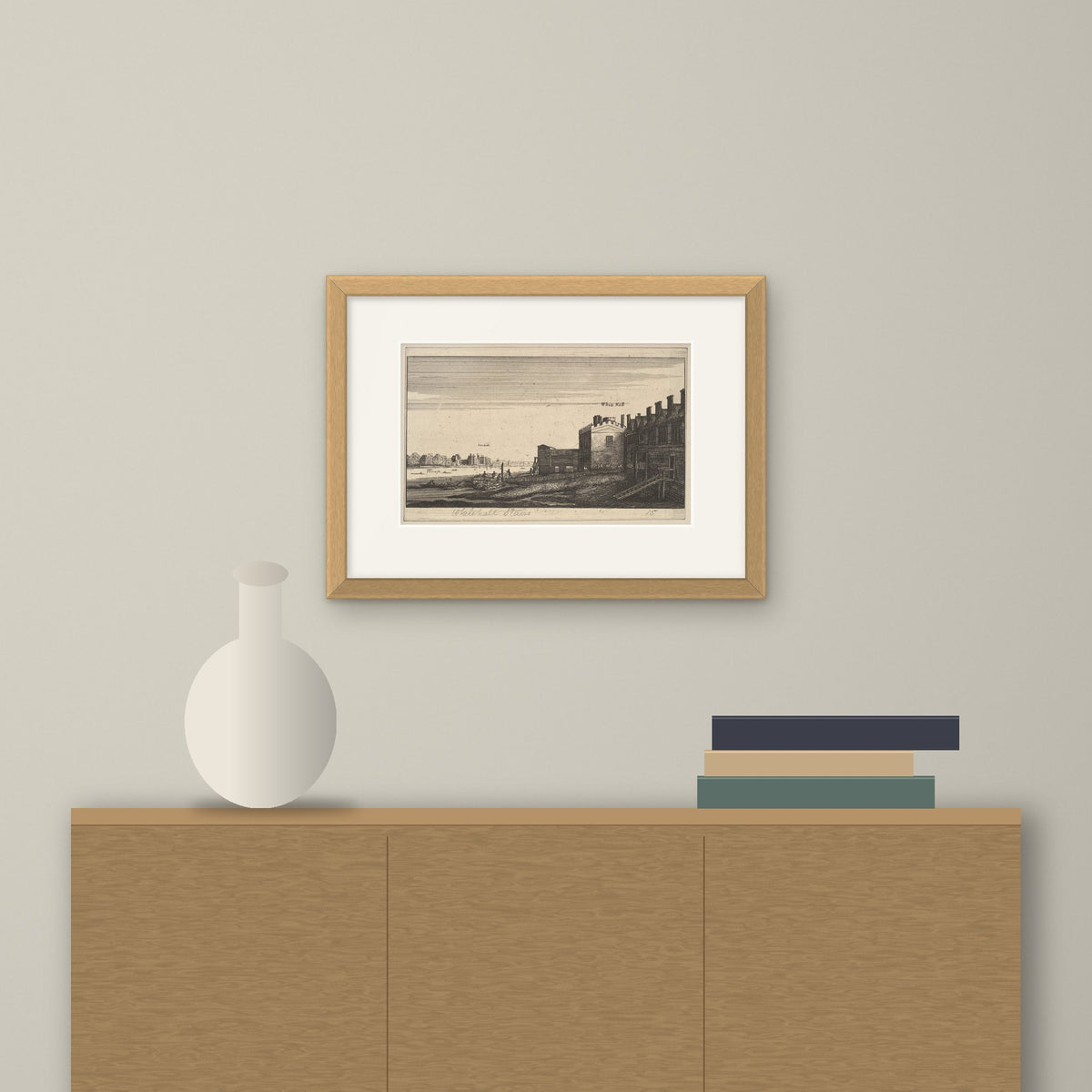 View of Lambeth – framed on a wall above a sideboard
