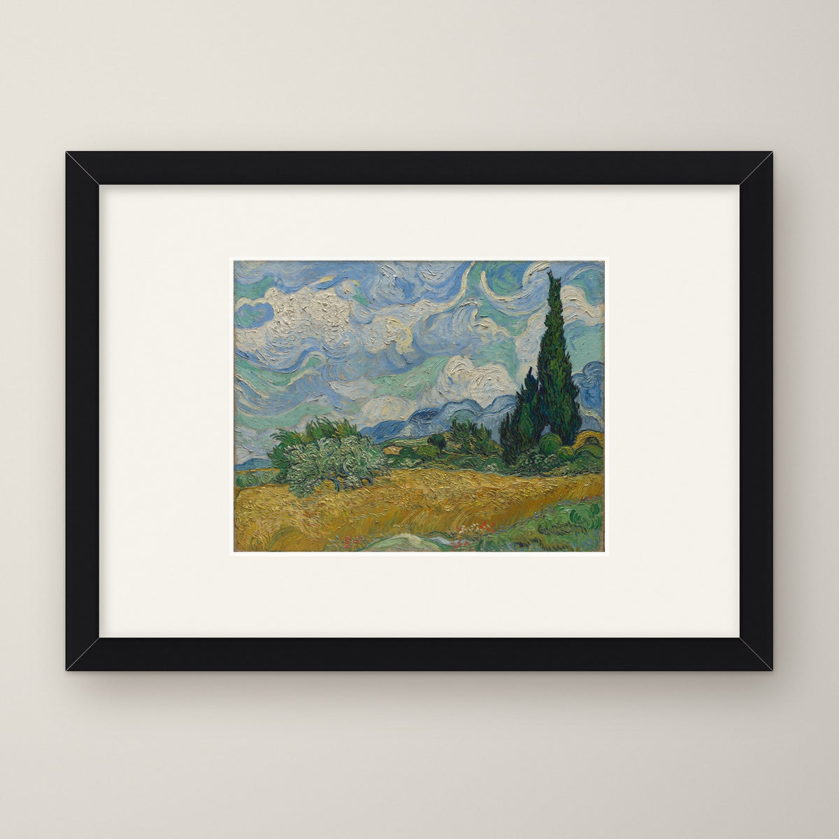 Wheat Field with Cypresses – in a black frame