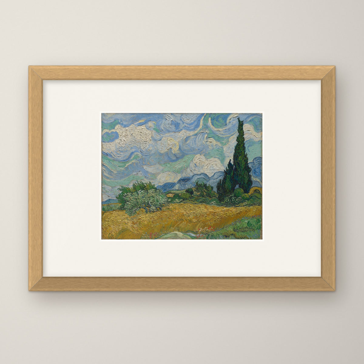 Wheat Field with Cypresses – in an oak frame